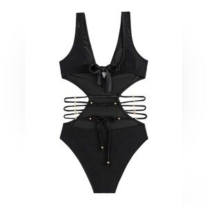 Swimsuit NWT black one piece with cutout waist and detail medium